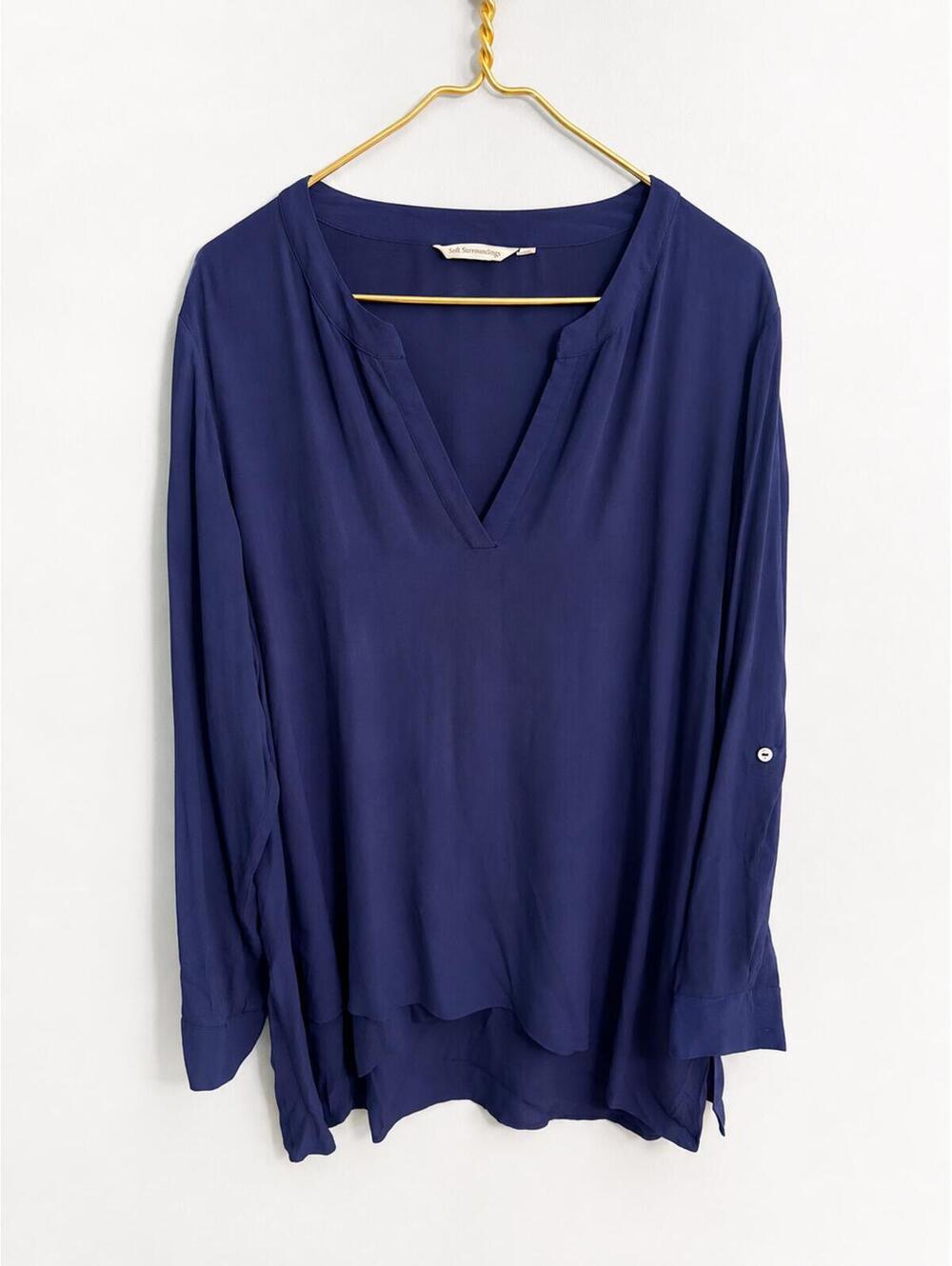 Soft Surroundings Navy Blue Flowy Tunic Blouse Long Sleeve Relaxed Fit XL